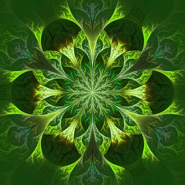 Beautiful fractal flower in green and yellow. Computer generated — Stock Photo, Image