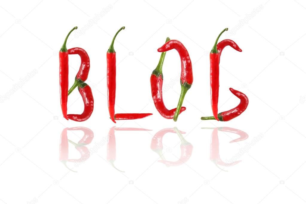 HOT BLOG text composed of chili peppers. Isolated on white background