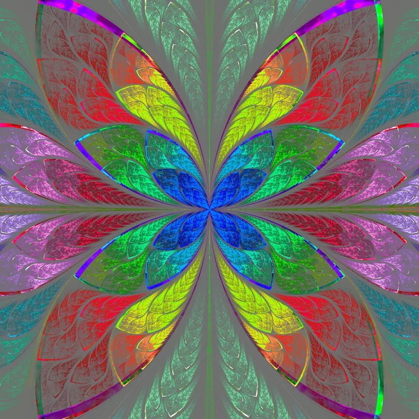 Symmetrical multicolor fractal flower in stained glass style. — Stock Photo, Image