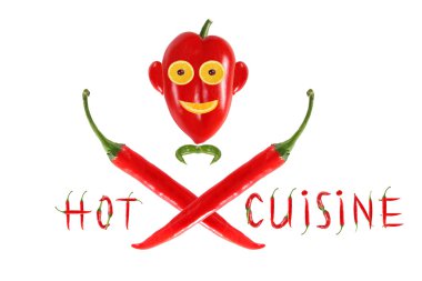 komik surat biber gibi kafatası ve kemikler ve sıcak yemekler yapılmış