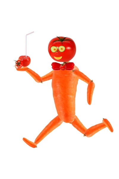 Healthy eating.  Running funny little man made from fruits and v — Stock Photo, Image