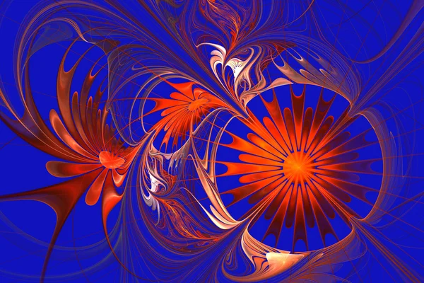 Fondo de flores. Paleta naranja y azul. Diseño fractal. Comp. —  Fotos de Stock