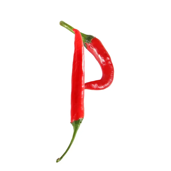 Písmo z hot chili paprika izolované na bílém - písmeno p — Stock fotografie