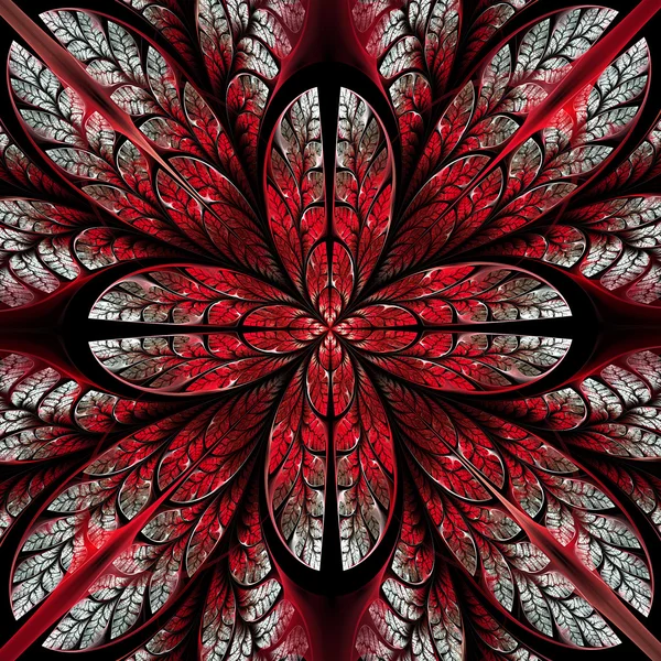 赤、白と黒で葉の対称的なパターン. — ストック写真