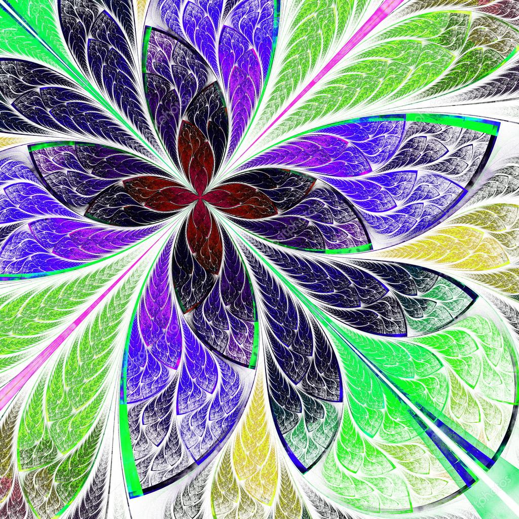 Beautiful multicolor fractal flower in stained glass window styl