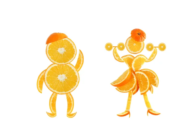 Zdravé stravování. legrační malý dvojice z pomerančové plátky. — Stock fotografie