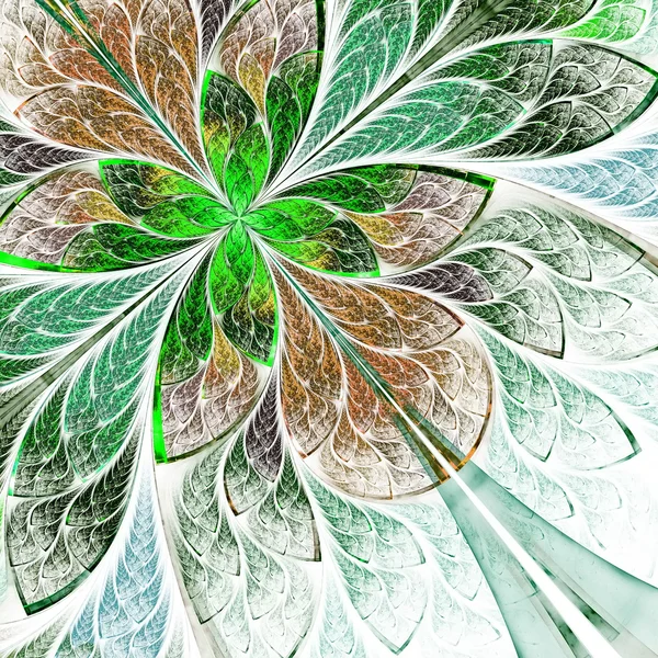Красива фрактальна квітка в зеленому і бежевому кольорі. Створено комп'ютер — стокове фото