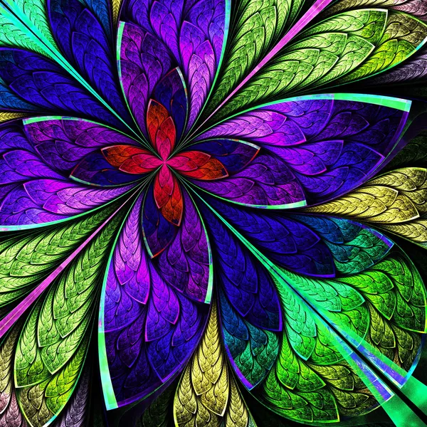 Beautiful multicolor fractal flower in stained glass window styl — Stock Photo, Image