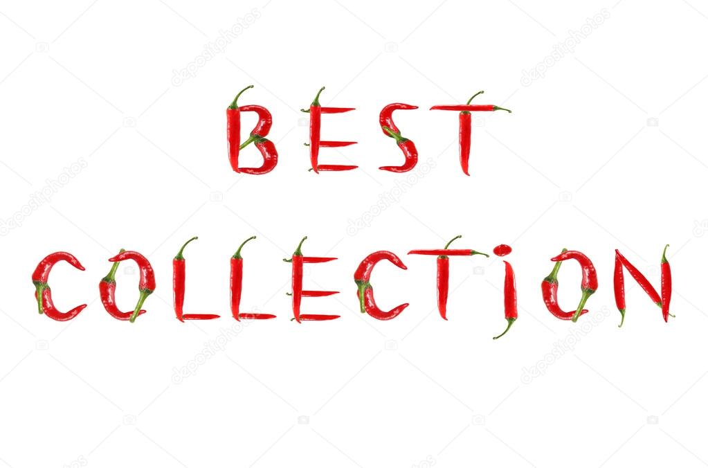 Picture of the words BEST COLLECTION written with red chili pepp