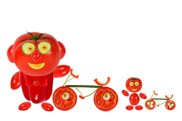 Bisiklet duran iki komik gerginim domates — Stok fotoğraf