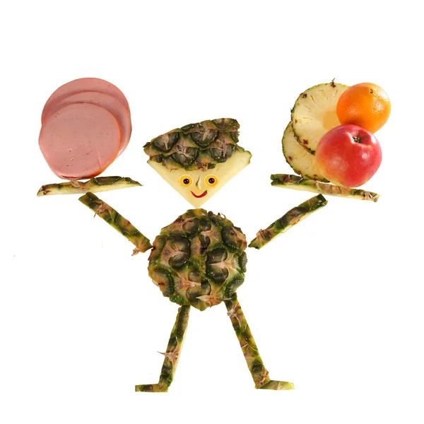 Az egészséges táplálkozás. vicces kis ember, készült??ananász — Stock Fotó