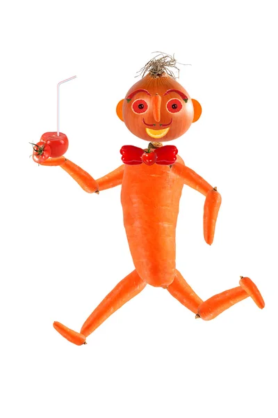 Healthy eating.  Running funny little man made from fruits and v — Stock Photo, Image