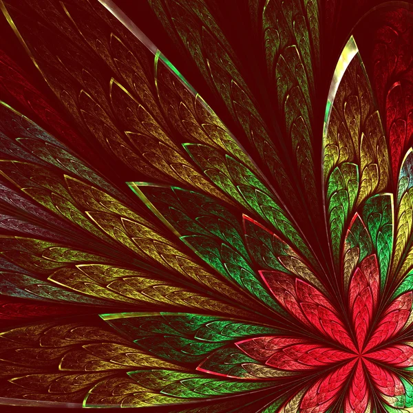 Beautiful fractal flower in green and red. Computer generated — Stock Photo, Image