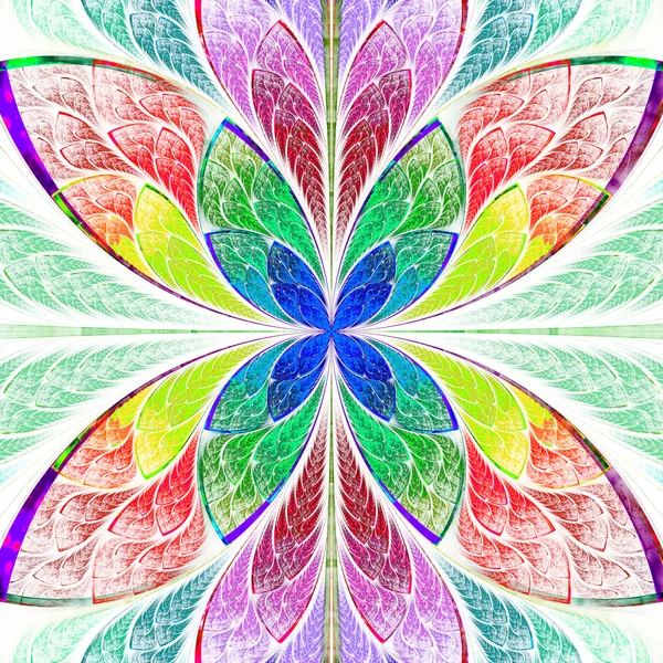 Fleur fractale multicolore symétrique en vitrail . — Photo