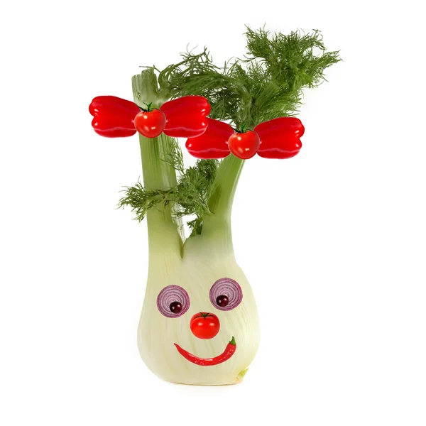 Alimentación saludable. Cara divertida hecha de verduras y frutas — Foto de Stock