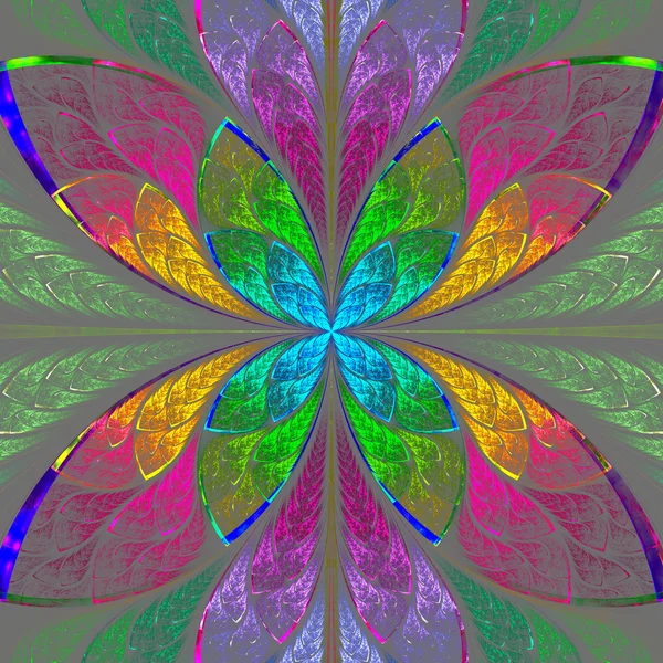 Symmetrical multicolor fractal flower in stained glass style. — Stock Photo, Image