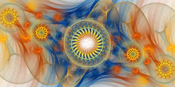Patrón fractal de rejilla en azul y amarillo . — Foto de Stock