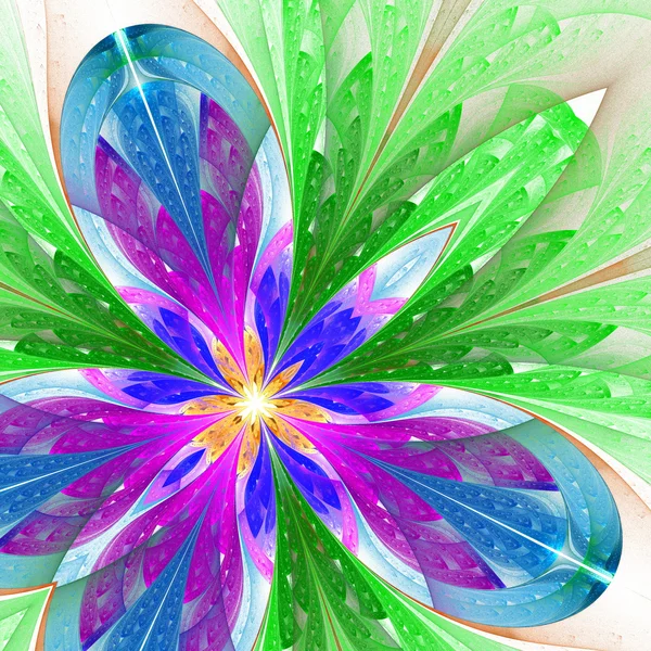 Multicolor bela flor fractal em verde, roxo e azul . — Fotografia de Stock