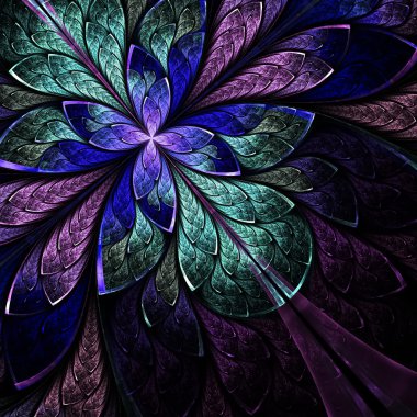 Mavi, mor ve yeşil güzel fractal çiçek.