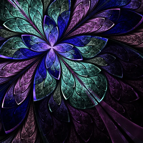 Beautiful fractal flower in blue, violet and green. — Stock Photo, Image