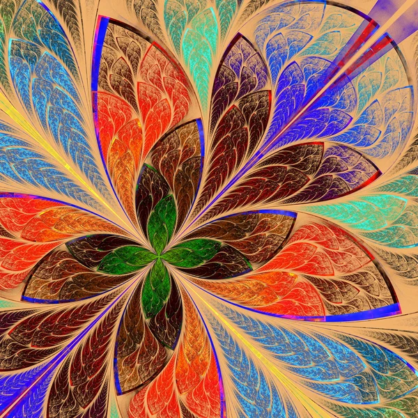 Beautiful multicolor fractal flower in stained glass window style — Stock Photo, Image