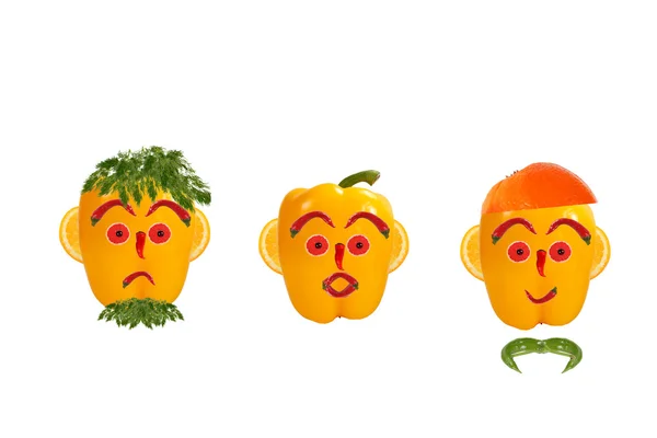 Healthy eating. Funny men's faces made of vegetables and fruits — Stock Photo, Image