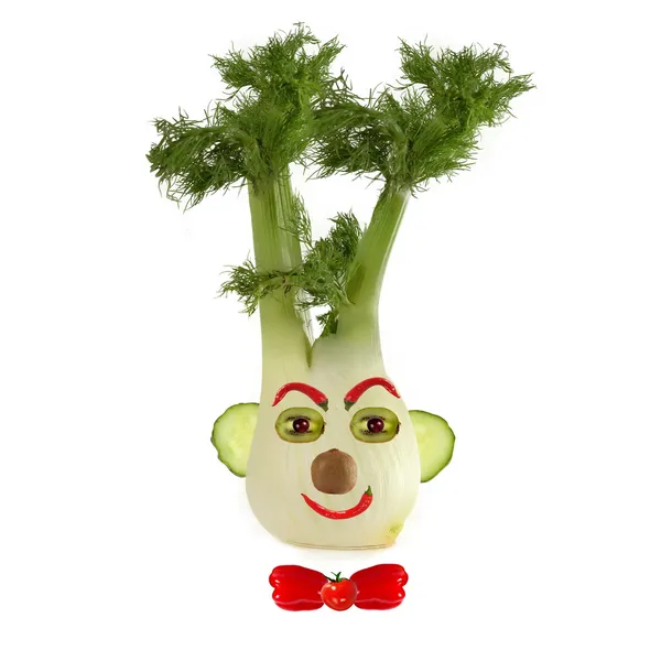Alimentação saudável. Cara engraçada feita de legumes e frutas — Fotografia de Stock