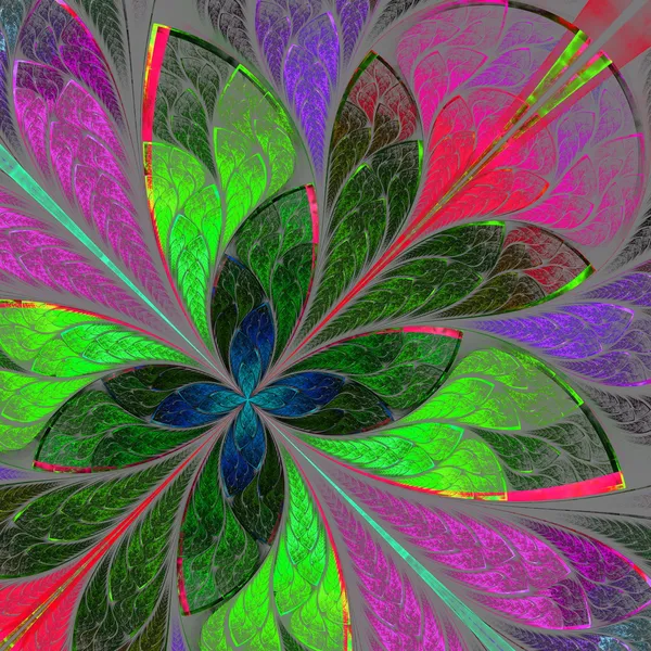 Beautiful multicolor fractal flower in stained glass window styl — Stock Photo, Image