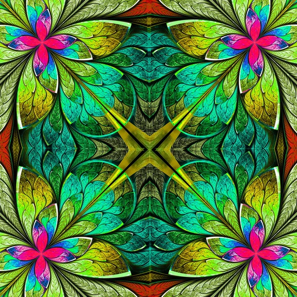 Multicolor beautiful fractal in stained glass window style. Comp — Stock Photo, Image