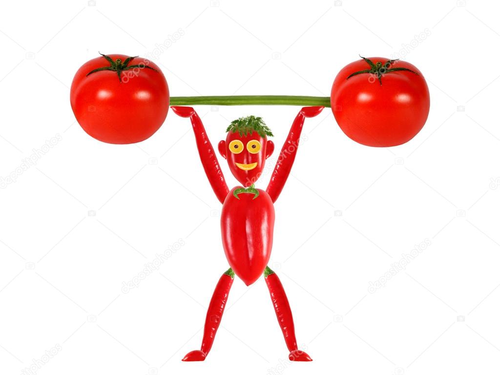 Healthy eating.Little funny man made ??of pepper  raises bar.