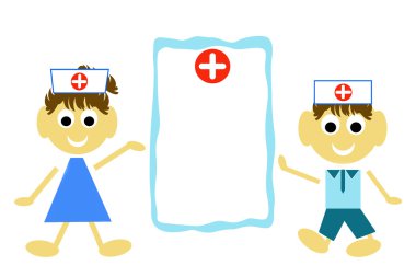 Kendine güvenen doktor ve hemşire gülümseyerek. çizgi film hemşire. çizgi film docto