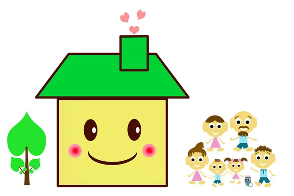 Família feliz em um limiar da sua casa — Fotografia de Stock