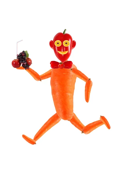 Healthy eating.  Running funny little man made from fruits and v — Stock Photo, Image