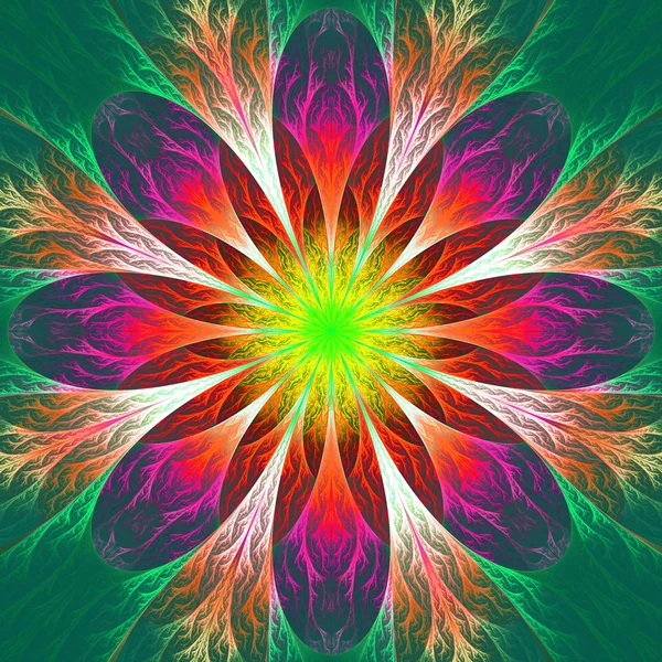 Beautiful fractal flower in green and yellow. Computer generated — Stock Photo, Image