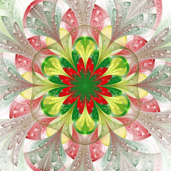 Patrón simétrico en estilo vitral. Verde, rojo y — Foto de Stock