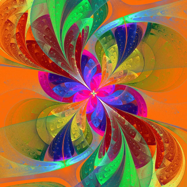 Multicolor bela flor fractal no fundo laranja . — Fotografia de Stock