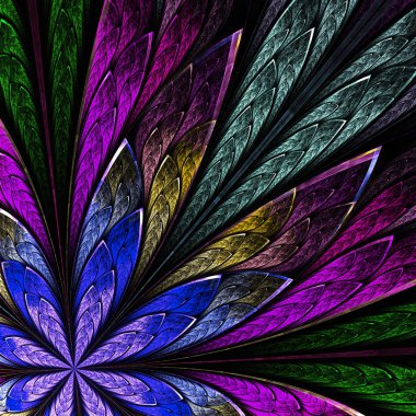 siyah arka plan üzerine çok renkli fraktal çiçek. bilgisayar oluşturmak