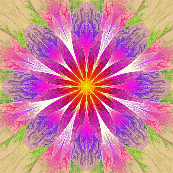 Beautiful fractal flower in pink, red and yellow. — Stock Photo, Image