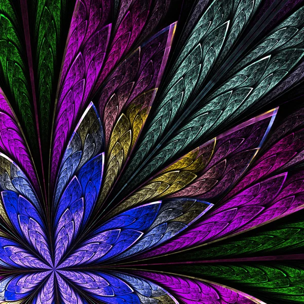 Flor fractal multicolor sobre fundo preto. Gerar computador — Fotografia de Stock