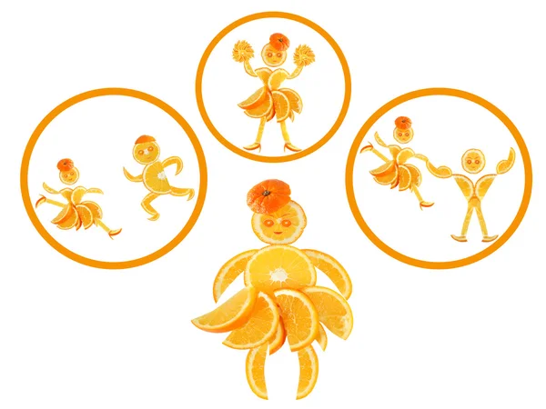 Şişman küçük turuncu kendini bir dansçı ve bir atlet hayal — Stok fotoğraf