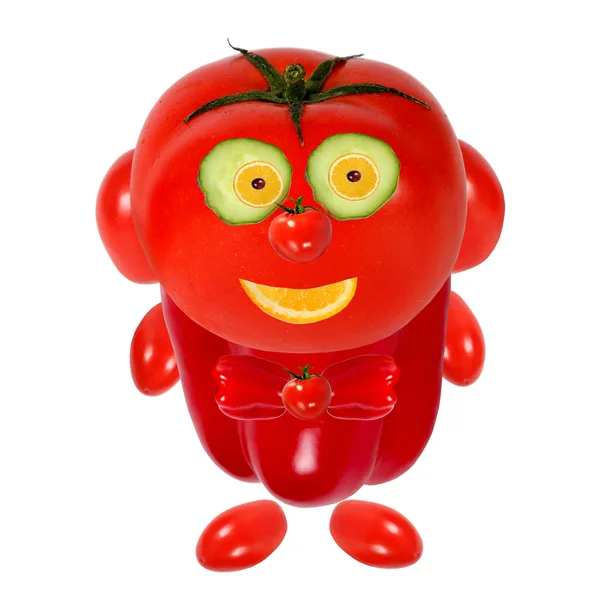 El tomate divertido se ve y sonríe — Foto de Stock