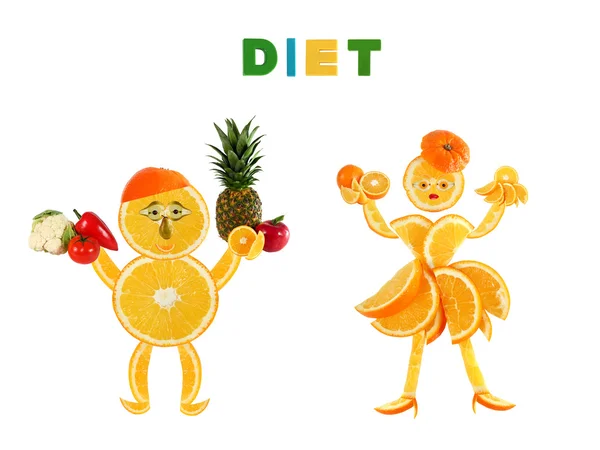 Sağlıklı eating.two Portakal dilim-in yapılan komik küçük portakal — Stok fotoğraf