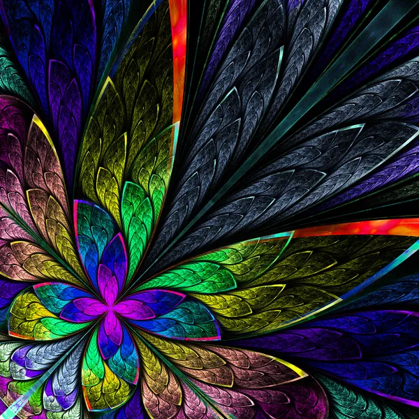 Multicolor fraktal kwiat na czarnym tle. grafika komputerowa generowane. — Zdjęcie stockowe