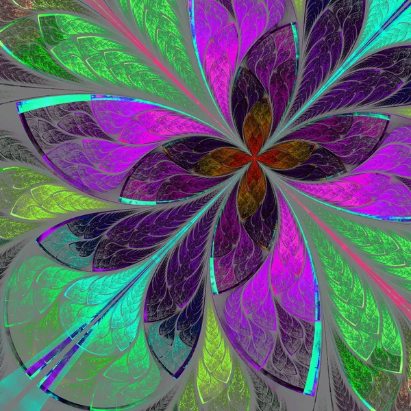 Beautiful multicolor fractal flower in stained glass window styl — Stock Photo, Image