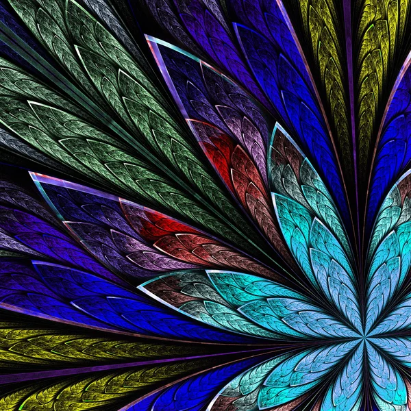 Multicolor fractal flower on black background. Computer generate — Stock Photo, Image