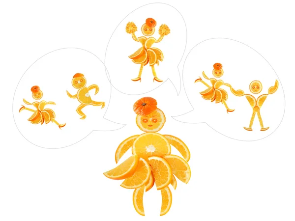 脂肪小橙想象自己一个舞蹈演员和运动员 — 图库照片