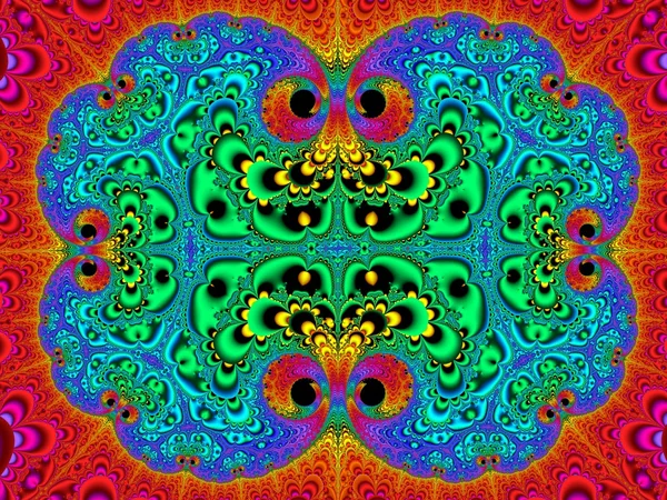 Padrão fractal simétrico como tapete. Paleta azul e vermelha. Com — Fotografia de Stock