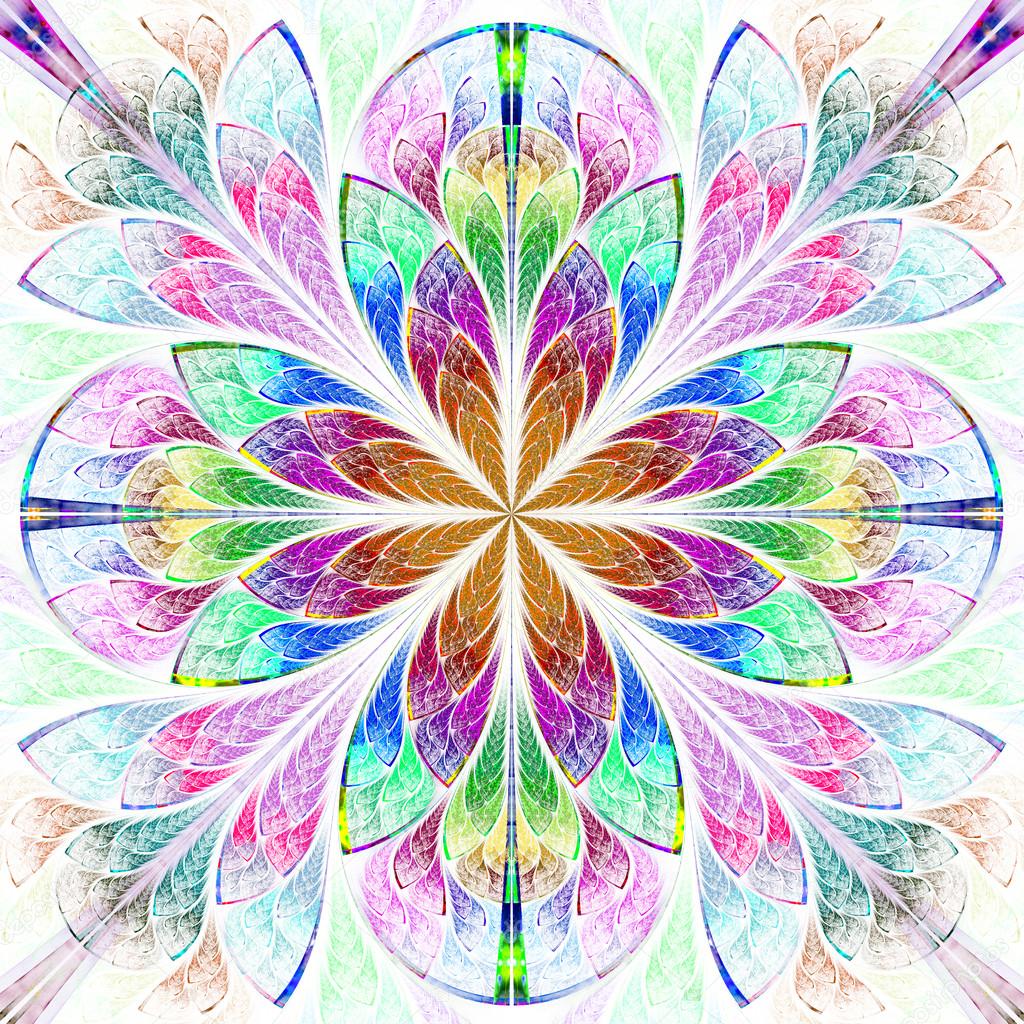 Multicolor fractal pattern in stained glass window style. Comput