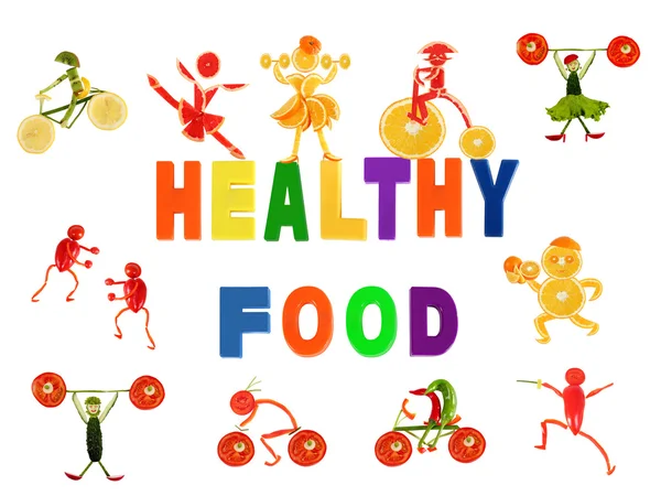 Mâncare sănătoasă. Oameni amuzanți, făcuți din legume și fructe — Fotografie, imagine de stoc