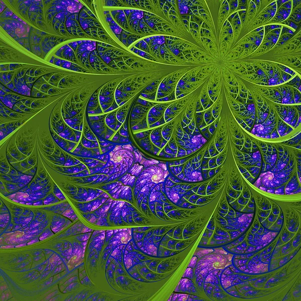 Belle fleur fractale en vert et bleu. Généré par ordinateur g — Photo